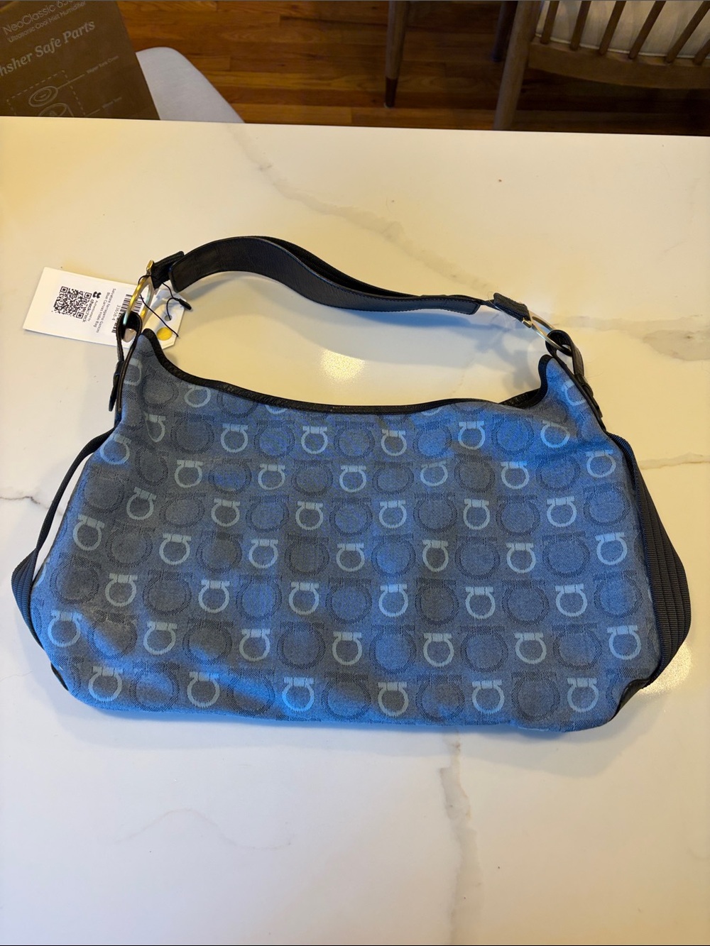 Salvatore Ferragamo Blue Signature Jacquard Shoulder Bag